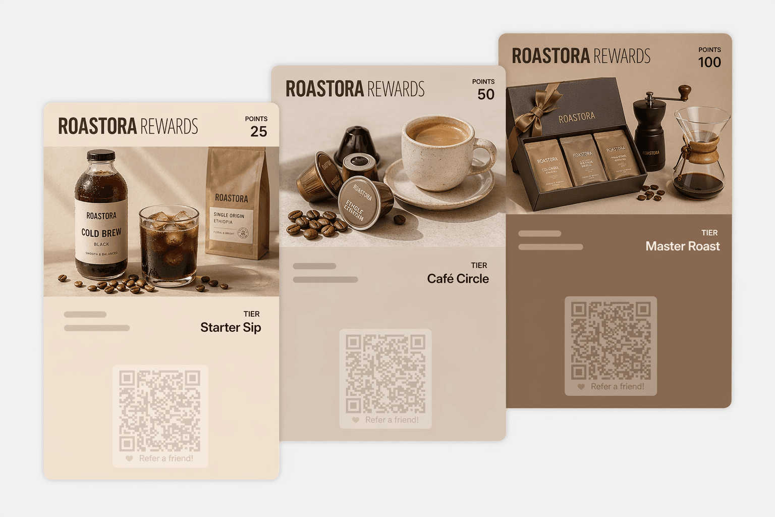 Roastora Rewards loyalty pass with tier levels